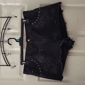 Killstar Floral Pentagram Denim Shorts